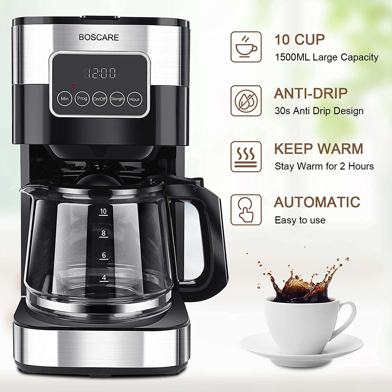  BOSCARE Coffee Maker with Reusable Filter,Small Drip Coffeemaker  Compact Coffee Pot Brewer Machine (5 Cup): Home & Kitchen