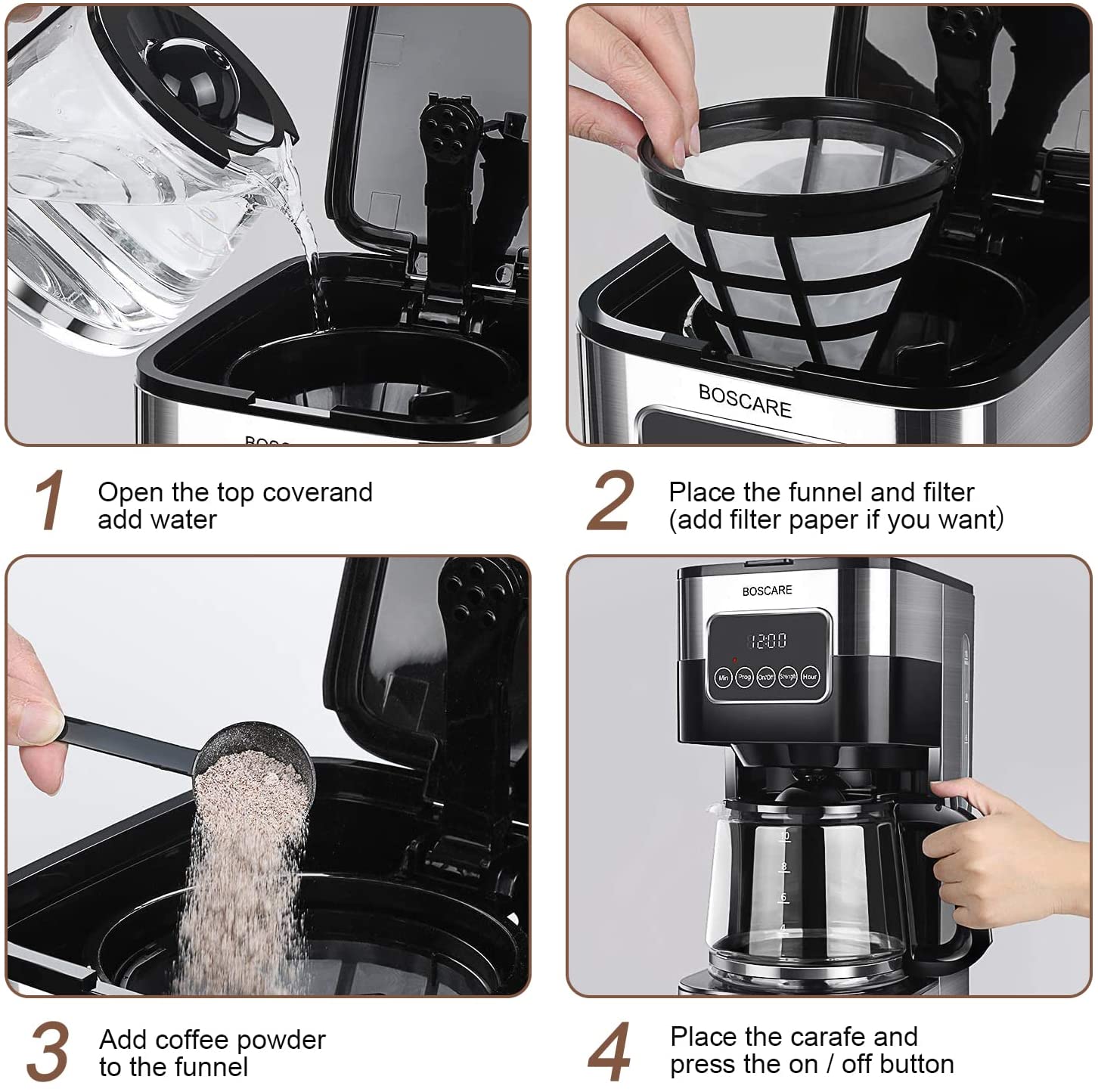  BOSCARE 12-Cup Programmable Coffee Maker: Drip Coffee Maker, Mini  Coffee Machine with Auto Shut-off, Strength Control,Black: Home & Kitchen